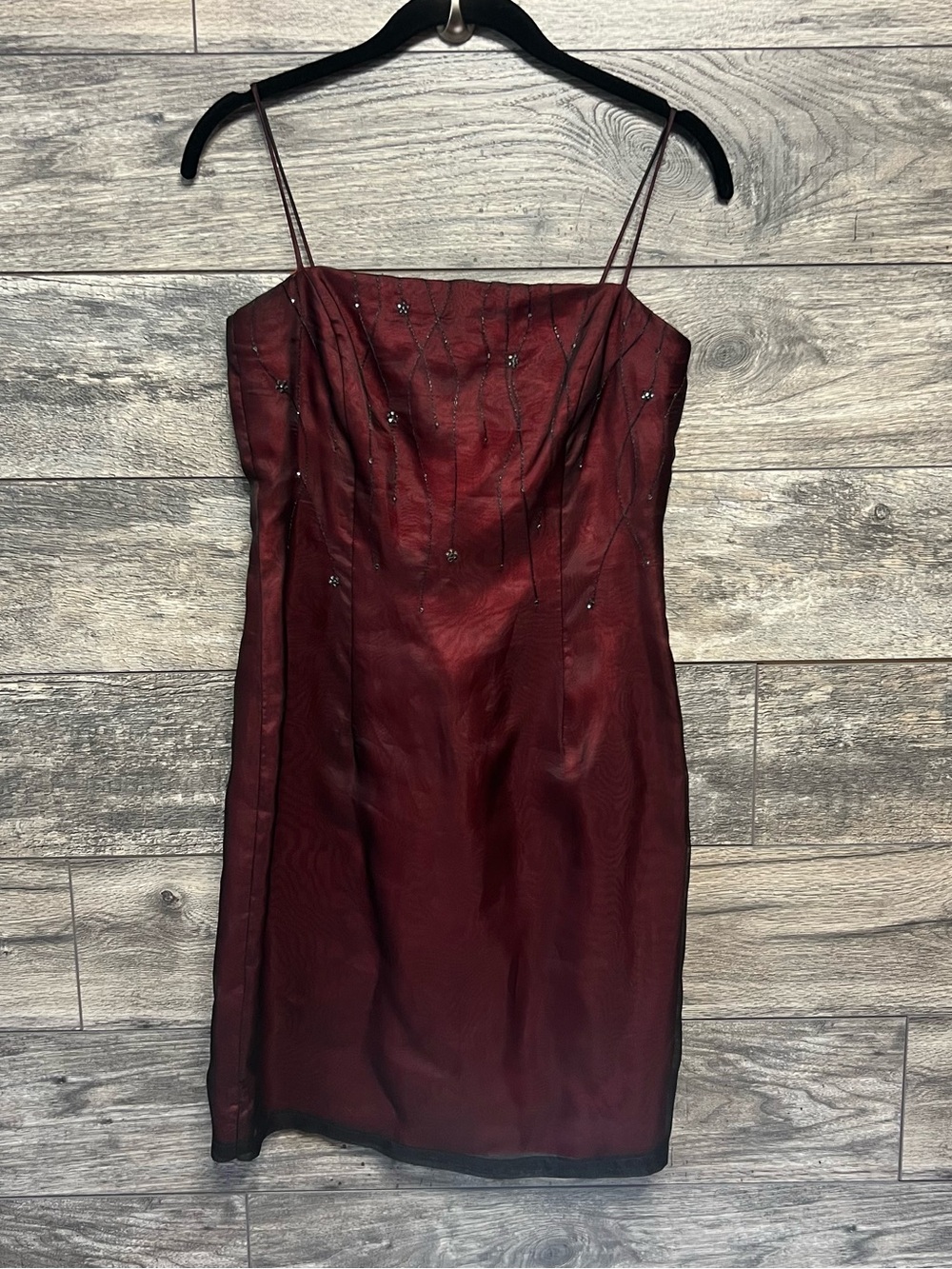 Vintage 90s Laundry by Shelli Segal Burgundy Spaghetti-Strap Cocktail. 100% silk